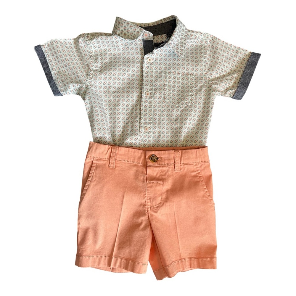 #322, Ben Sherman Blue Patterned Shirt and Carters peach shorts